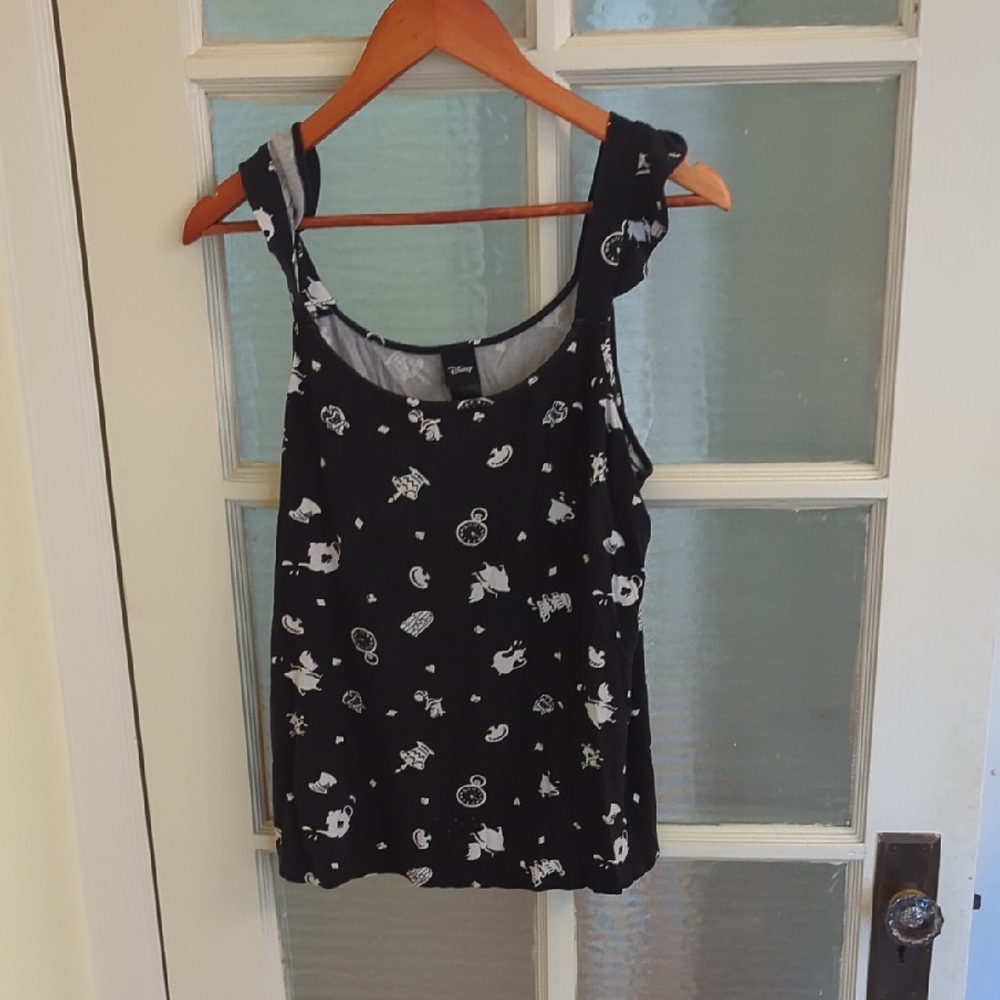 Disney Black Tank Top with White Patterns